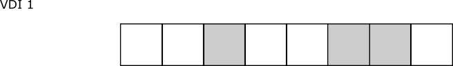 A VDI coalesced from the base and from backup 1. Blocks 1, 2, 4, 5, and 8 are from the base snapshot. The other blocks are from backup 1.